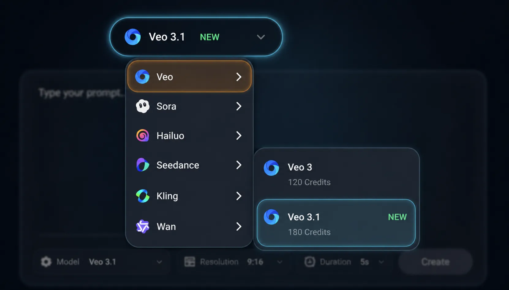 Choose Veo 3.1 from the Model Menu