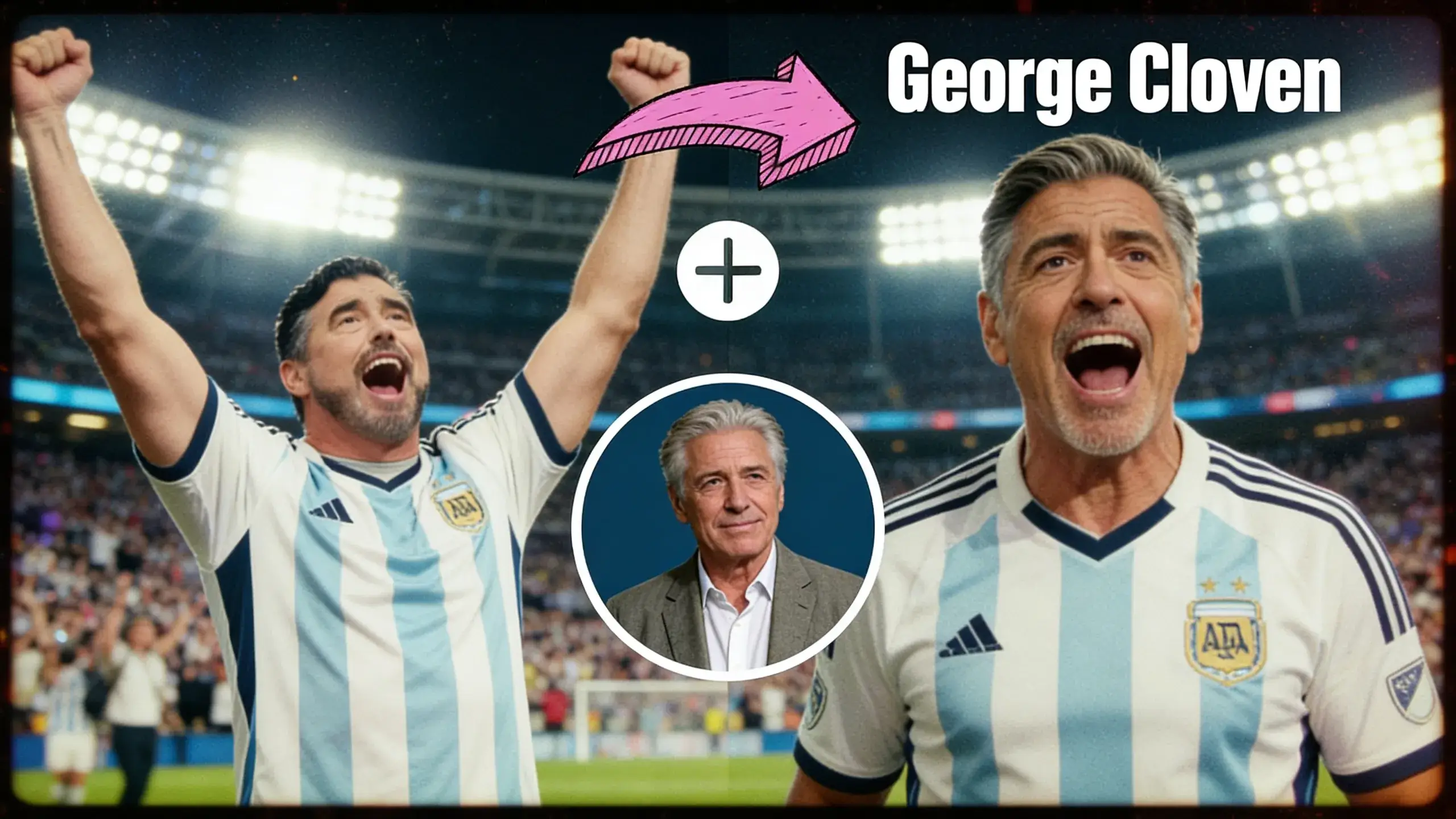 AI face swap on sports fan celebration video — before and after comparison